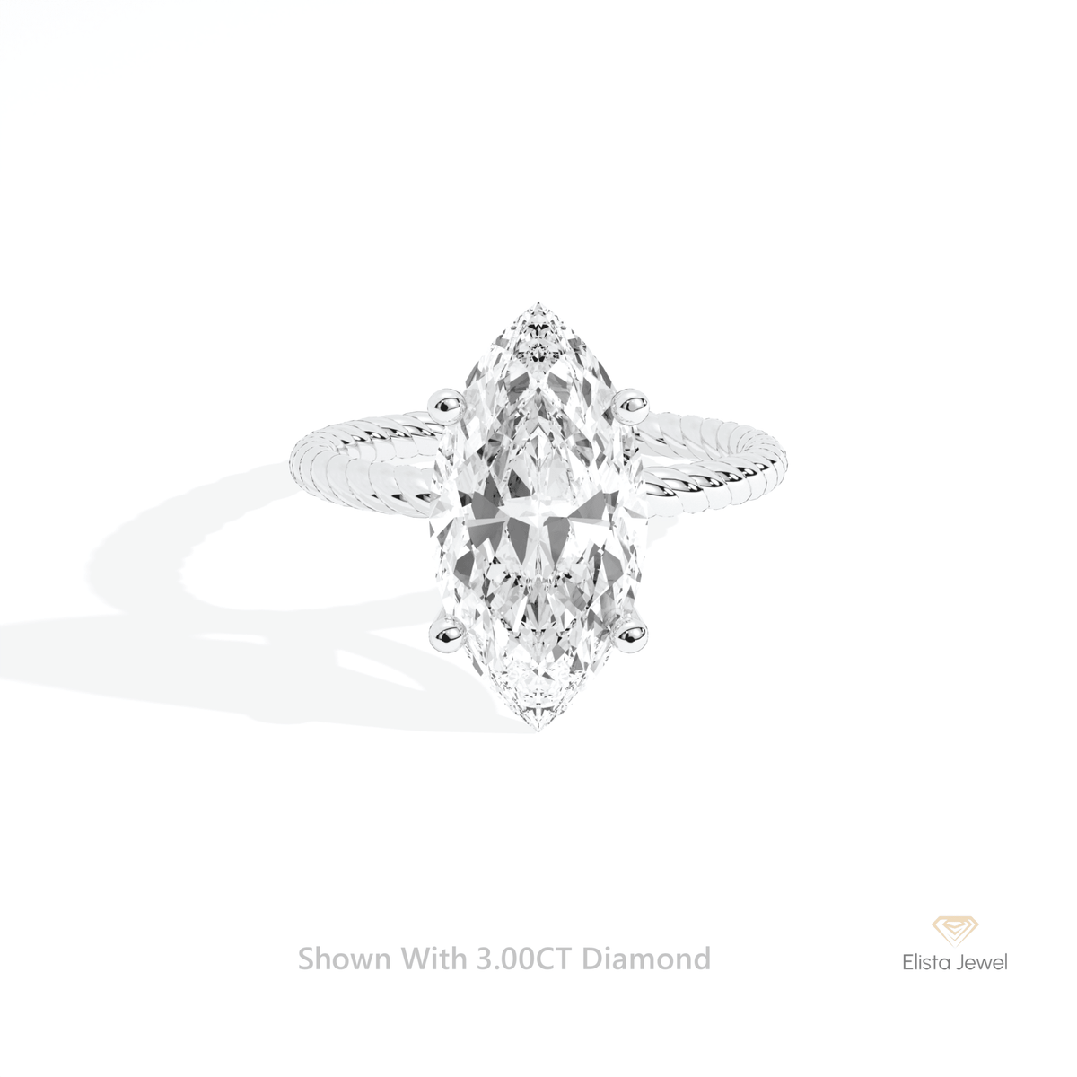Marquise Cut Solitaire Engagement Lab Grown Diamond Ring in 10K White Gold - Front View