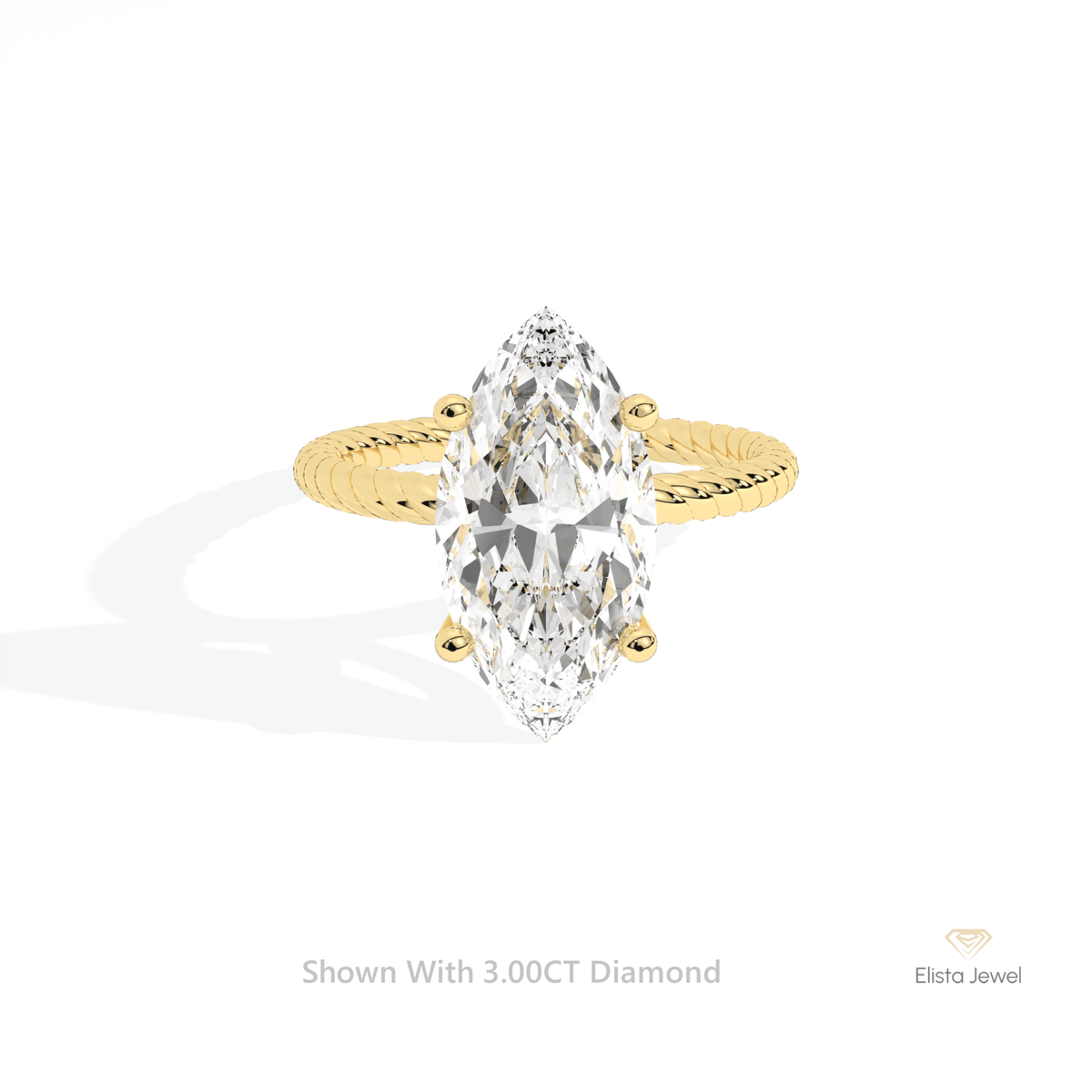 Marquise Cut Solitaire Engagement Lab Grown Diamond Ring in 14K Yellow Gold - Detail View