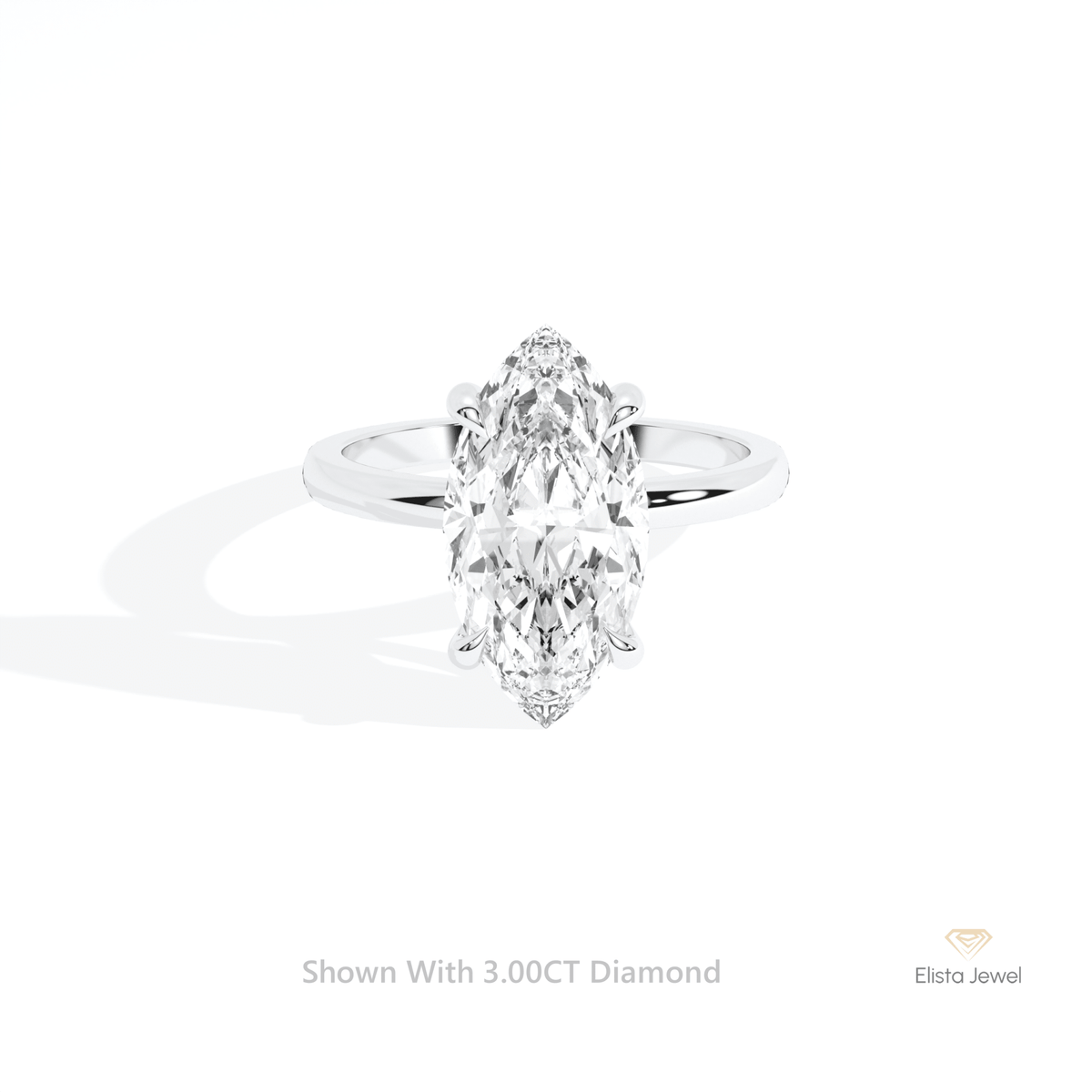 Marquise Cut Solitaire Engagement Lab Grown Diamond Ring in 10K White Gold - Front View