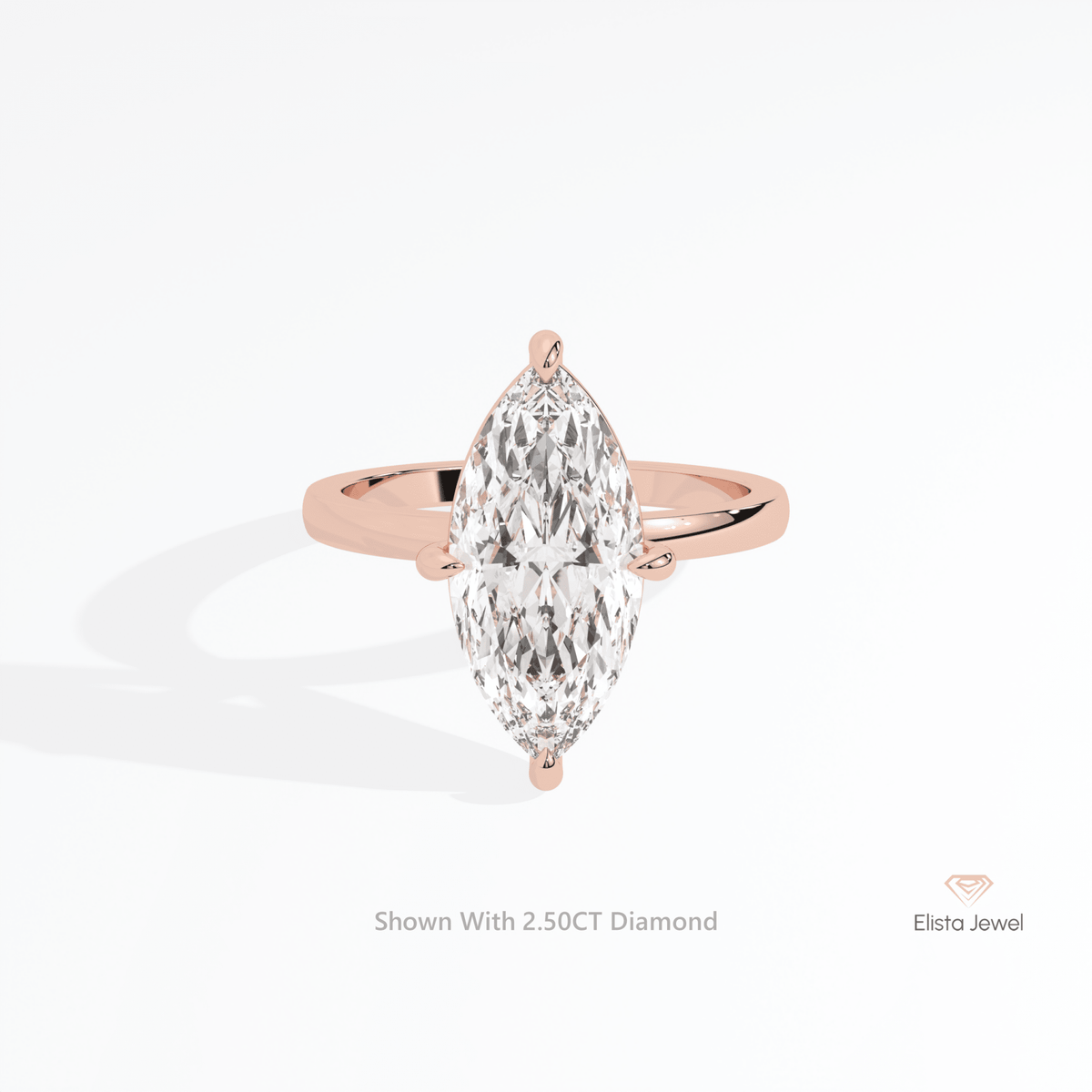 Marquise Cut Solitaire Wedding Lab Grown Diamond Ring in 10K White Gold - Front View