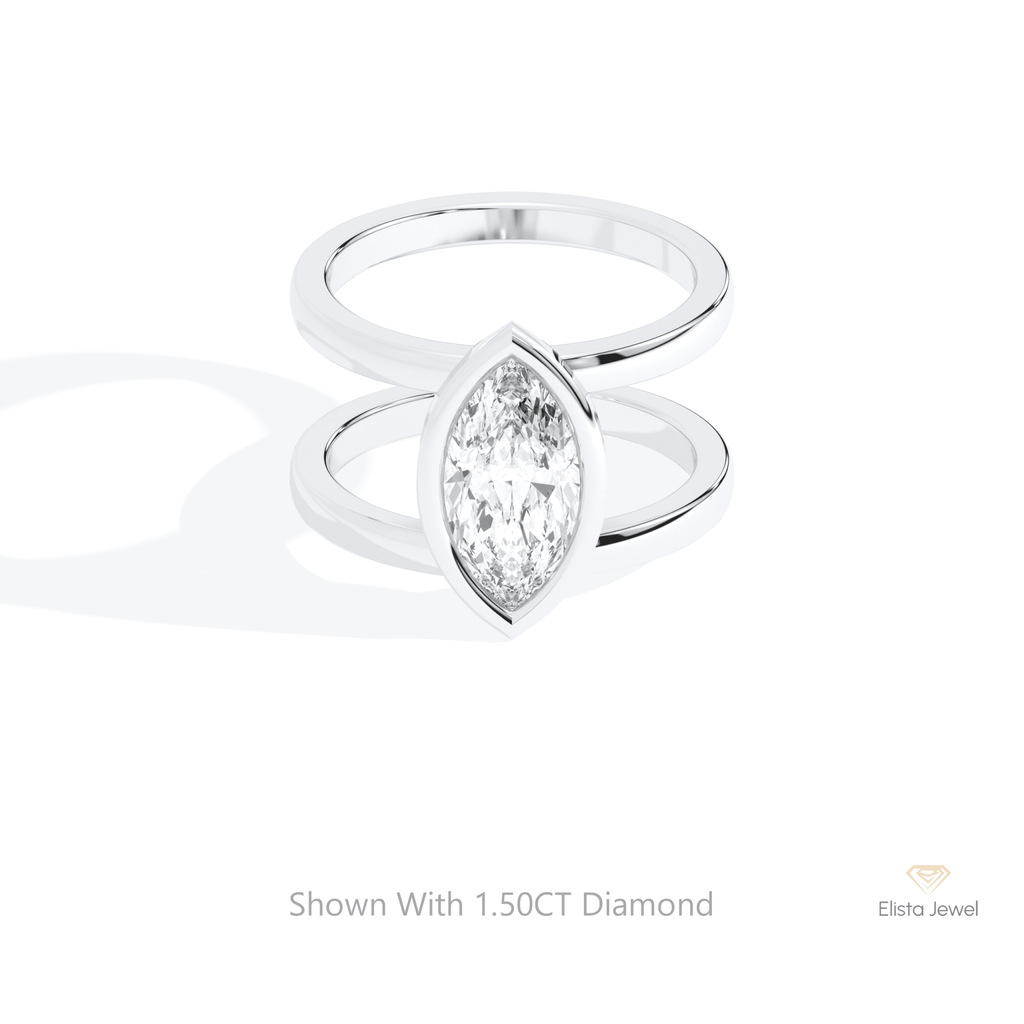 Marquise Cut Solitaire Wedding Lab Grown Diamond Ring in 14K Yellow Gold - Detail View