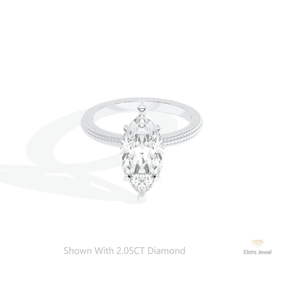 Marquise Cut Solitaire Wedding Lab Grown Diamond Ring in 10K White Gold - Front View