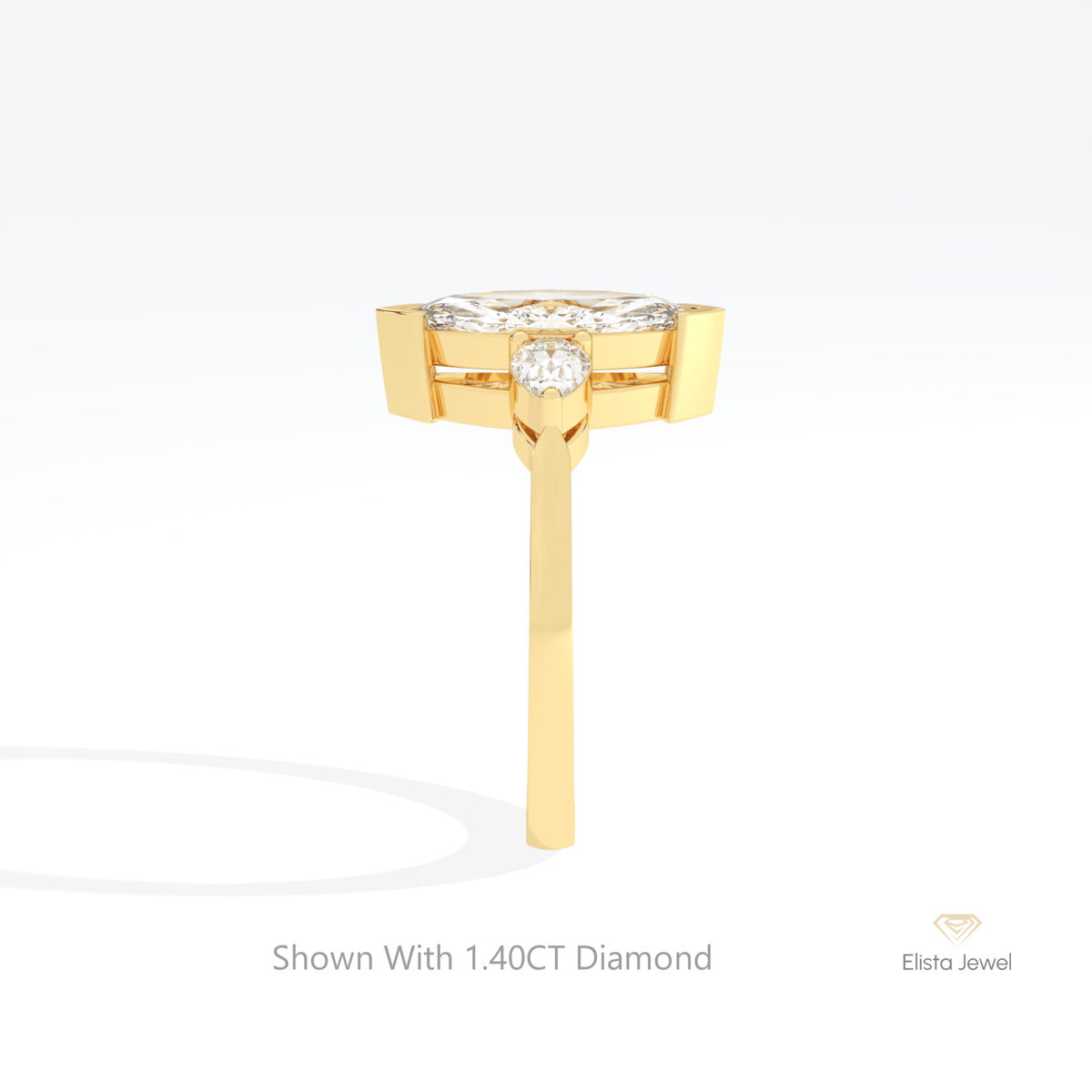 Marquise Cut Three Stone Wedding Lab Grown Diamond Ring in 18K Yellow Gold - Perspective View