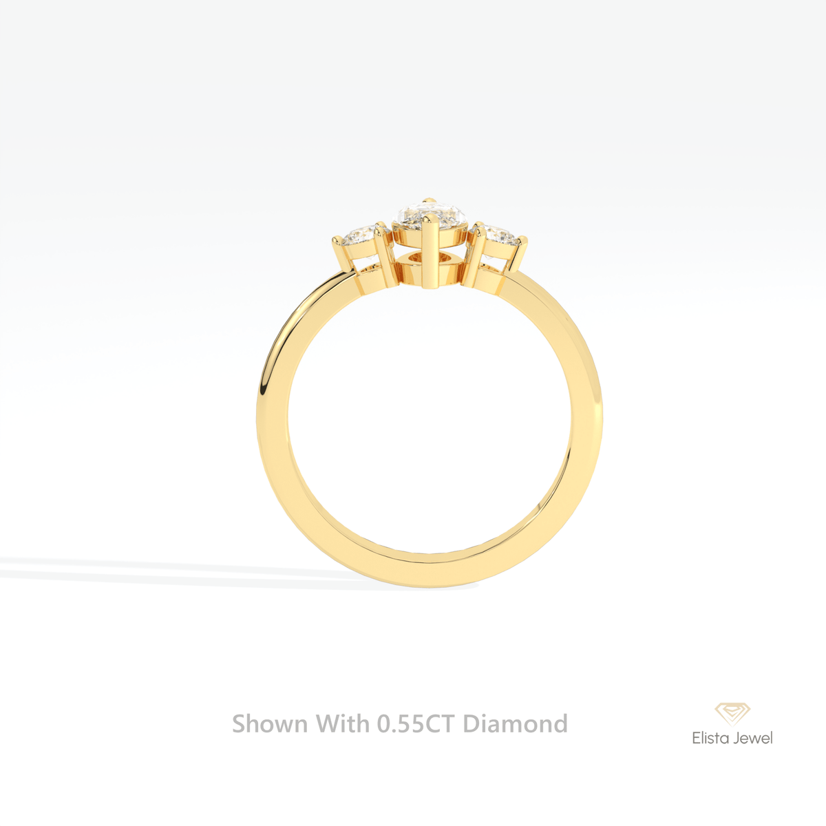 Marquise Cut Three Stone Wedding Lab Grown Diamond Ring in 18K White Gold - Close-up View