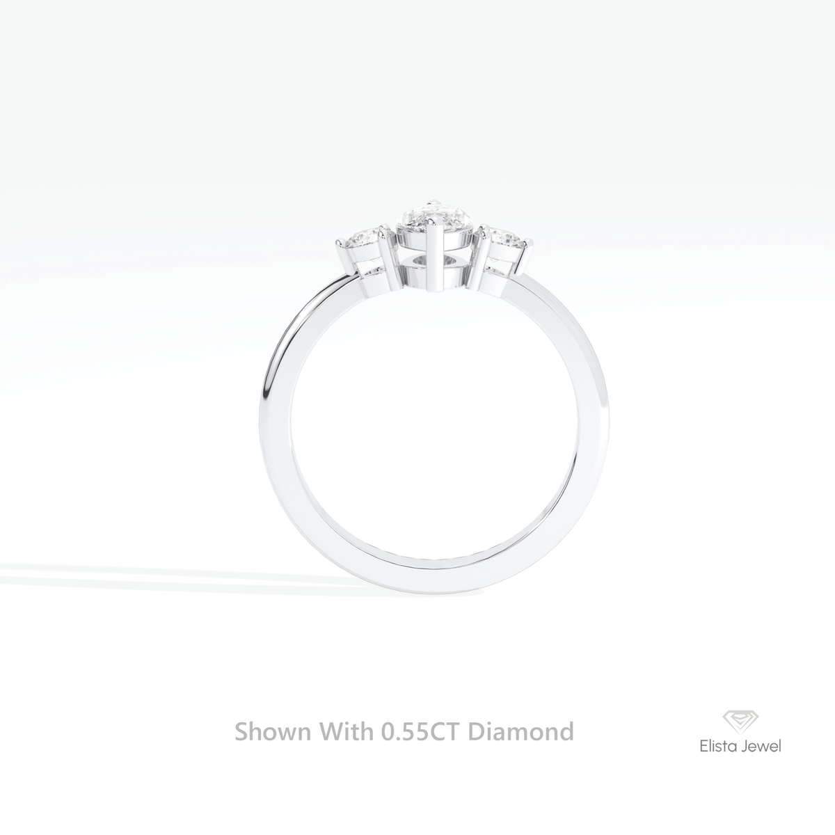 Marquise Cut Three Stone Wedding Lab Grown Diamond Ring in 10K Rose Gold - Angled View