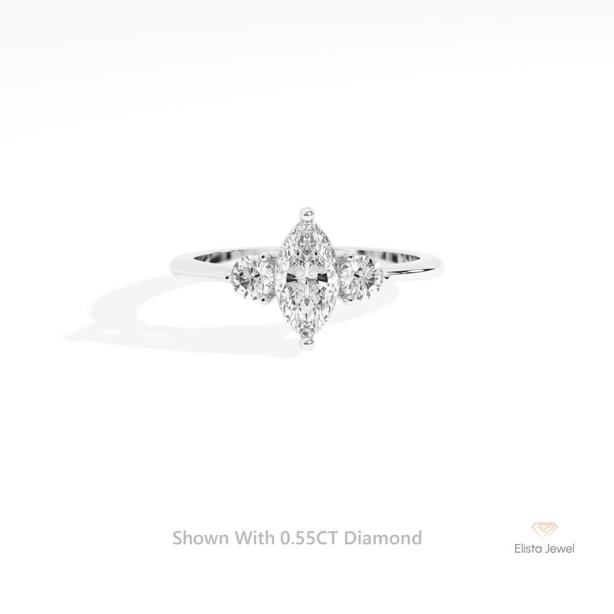 Marquise Cut Three Stone Wedding Lab Grown Diamond Ring in 10K White Gold - Front View