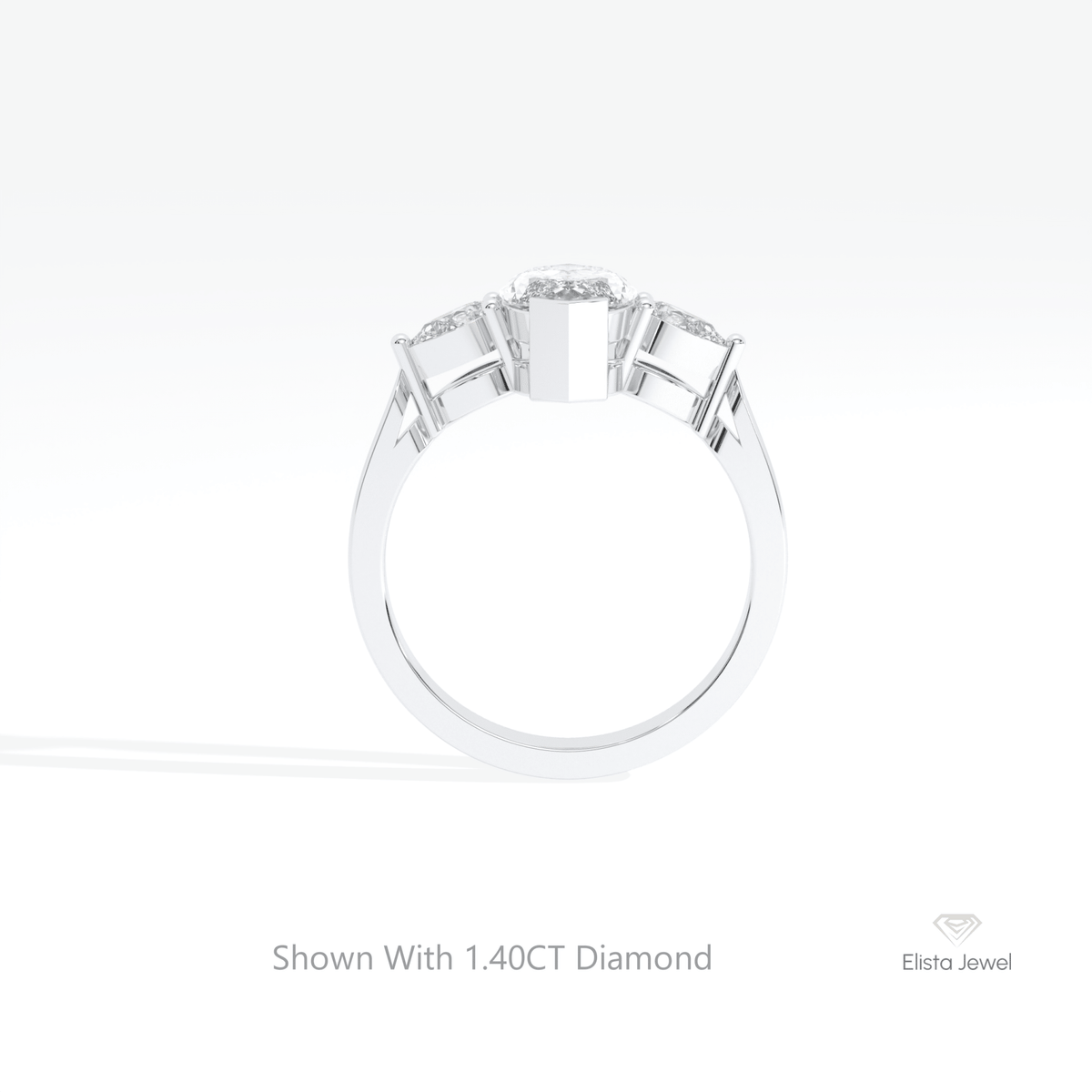 Marquise Cut Three Stone Wedding Lab Grown Diamond Ring in 10K Rose Gold - Angled View