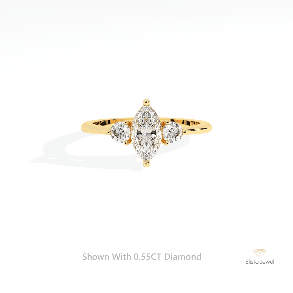 Marquise Cut Three Stone Wedding Lab Grown Diamond Ring in 14K Yellow Gold - Detail View