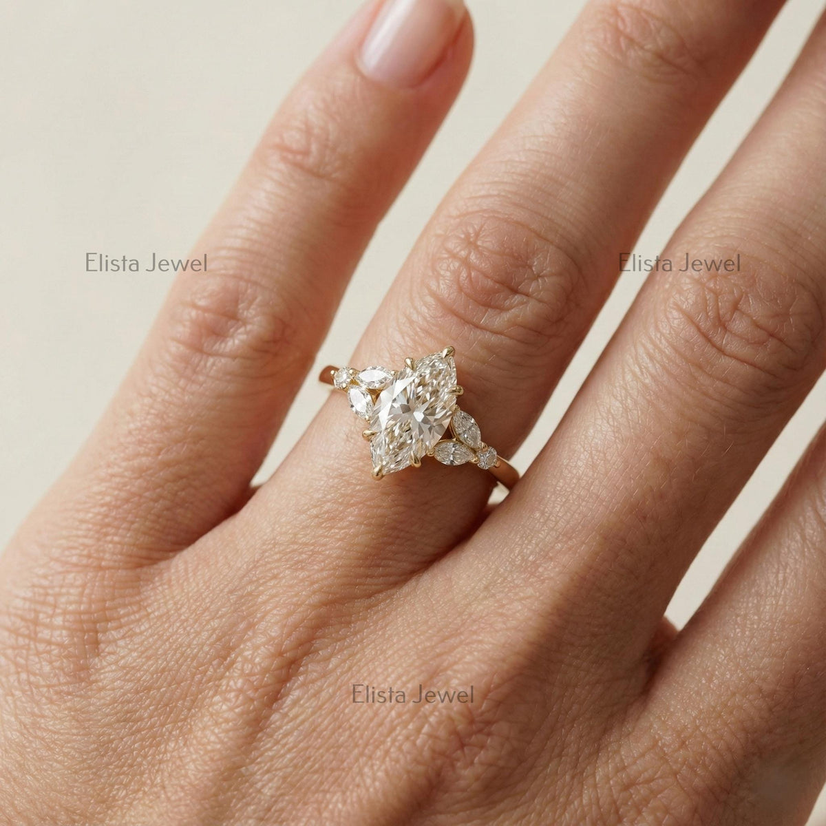 Marquise Diamond Engagement Ring, 2ct Lab-Grown 10K Yellow Gold