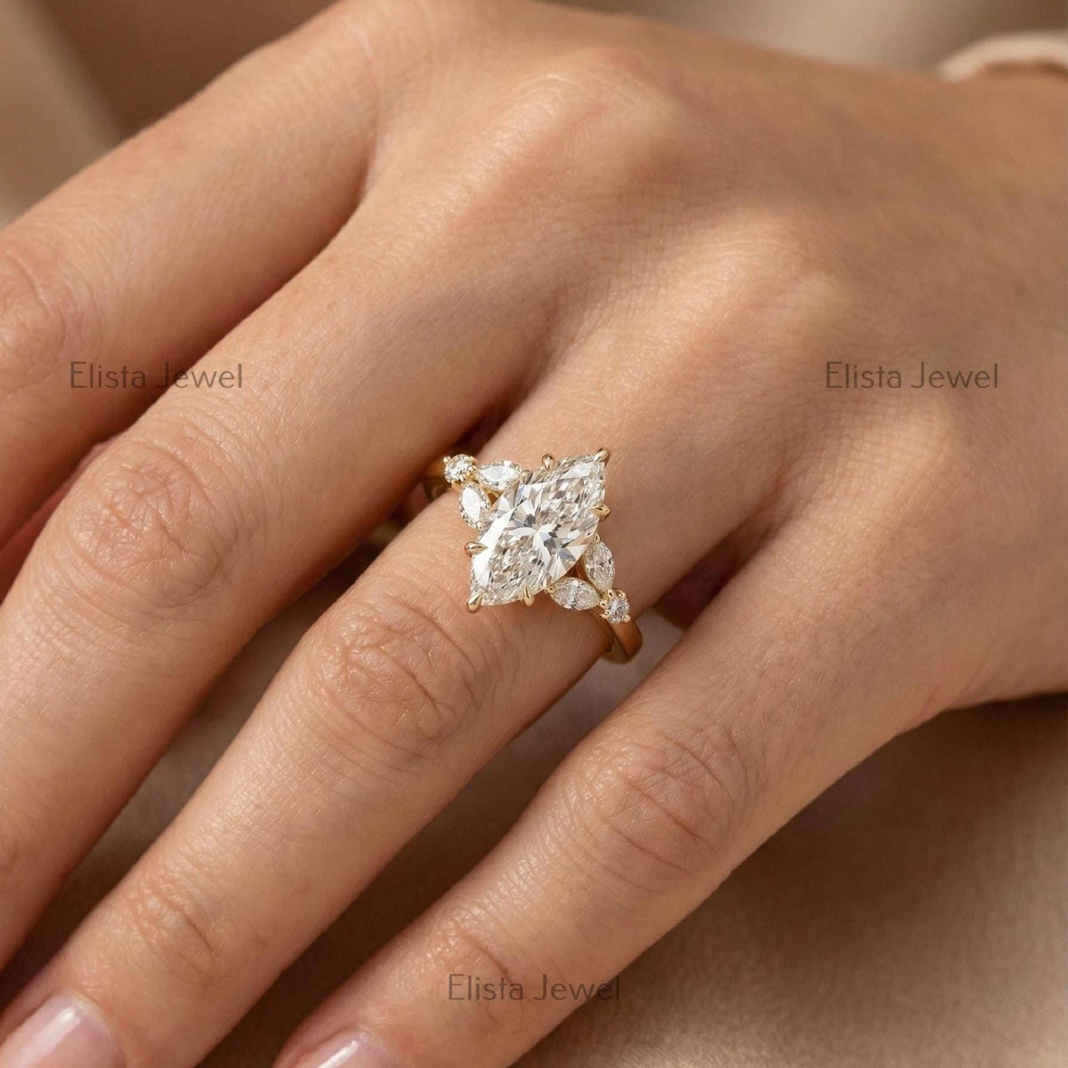 Marquise Diamond Engagement Ring, 2ct Lab-Grown 10K Yellow Gold