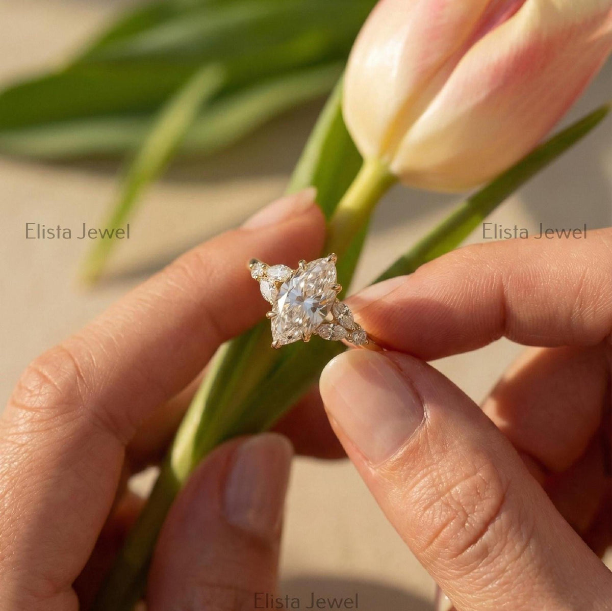 Marquise Diamond Engagement Ring, 2ct Lab-Grown 10K Yellow Gold