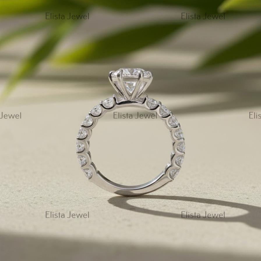Marquise Lab-Grown Diamond Engagement Ring Pavé Eternity Band Made In 14K Solid White Gold