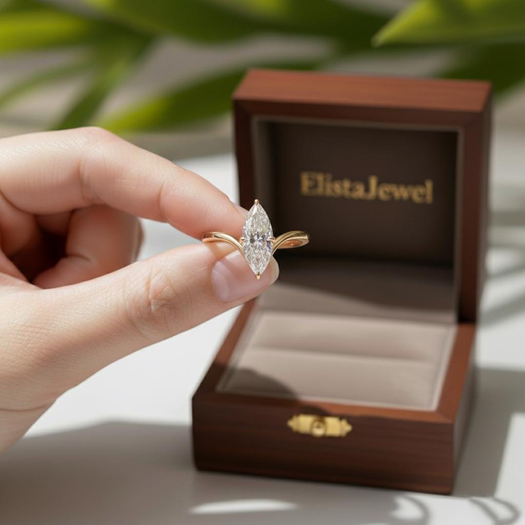 Marquise Lab Grown Diamond Engagement Ring, 14K Yellow Gold Split Shank