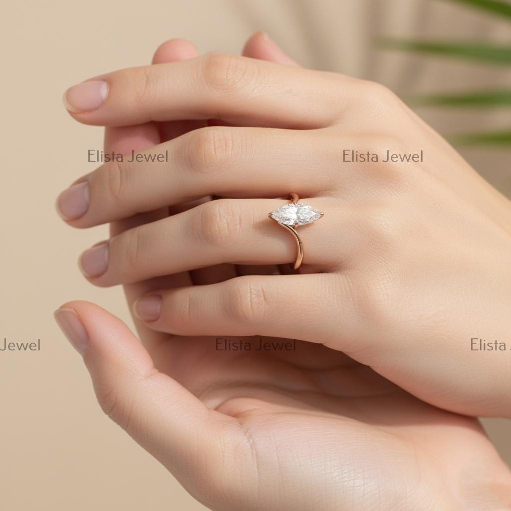 Marquise Lab Grown Diamond Engagement Ring, 14K Yellow Gold Split Shank