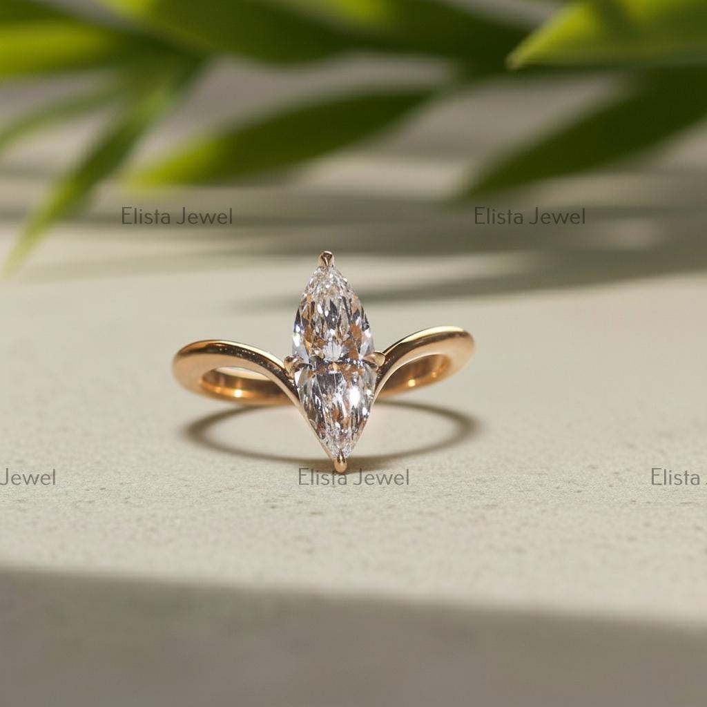 Marquise Lab Grown Diamond Engagement Ring, 14K Yellow Gold Split Shank