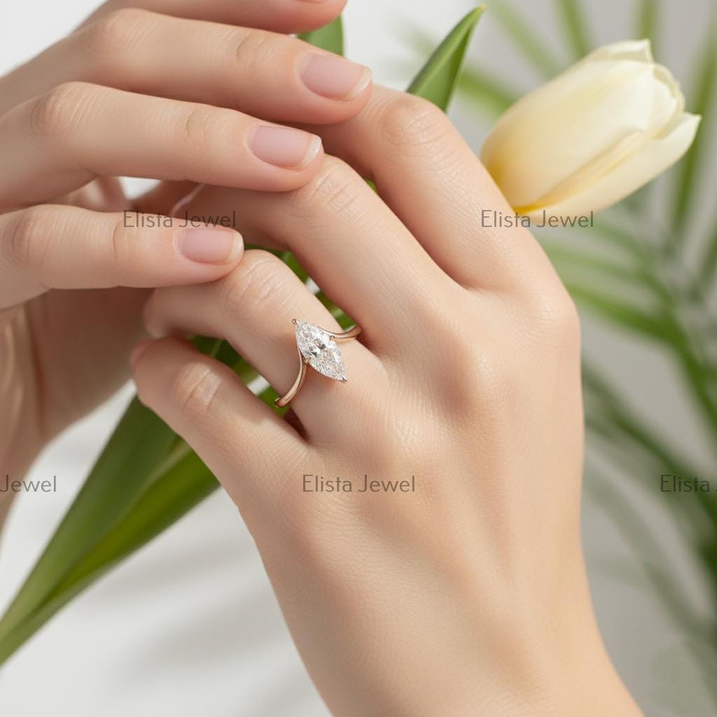 Marquise Lab Grown Diamond Engagement Ring, 14K Yellow Gold Split Shank