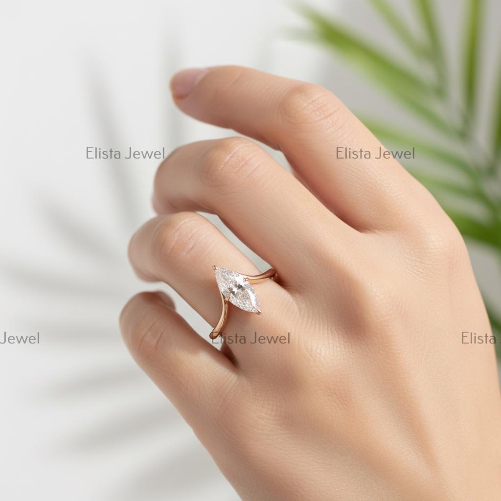 Marquise Lab Grown Diamond Engagement Ring, 14K Yellow Gold Split Shank