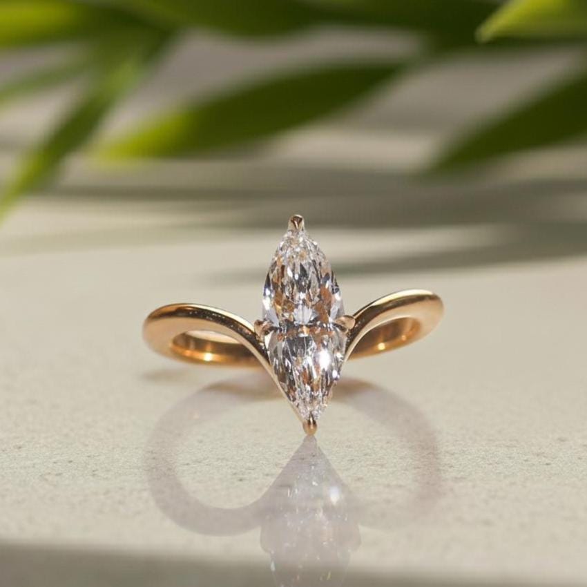Marquise Lab Grown Diamond Engagement Ring, 14K Yellow Gold Split Shank