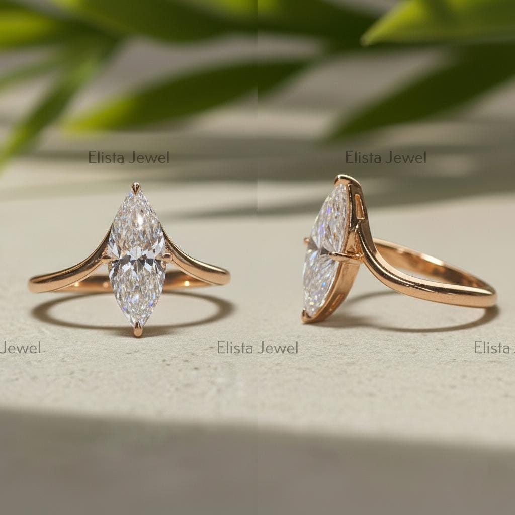 Marquise Lab Grown Diamond Engagement Ring, 14K Yellow Gold Split Shank