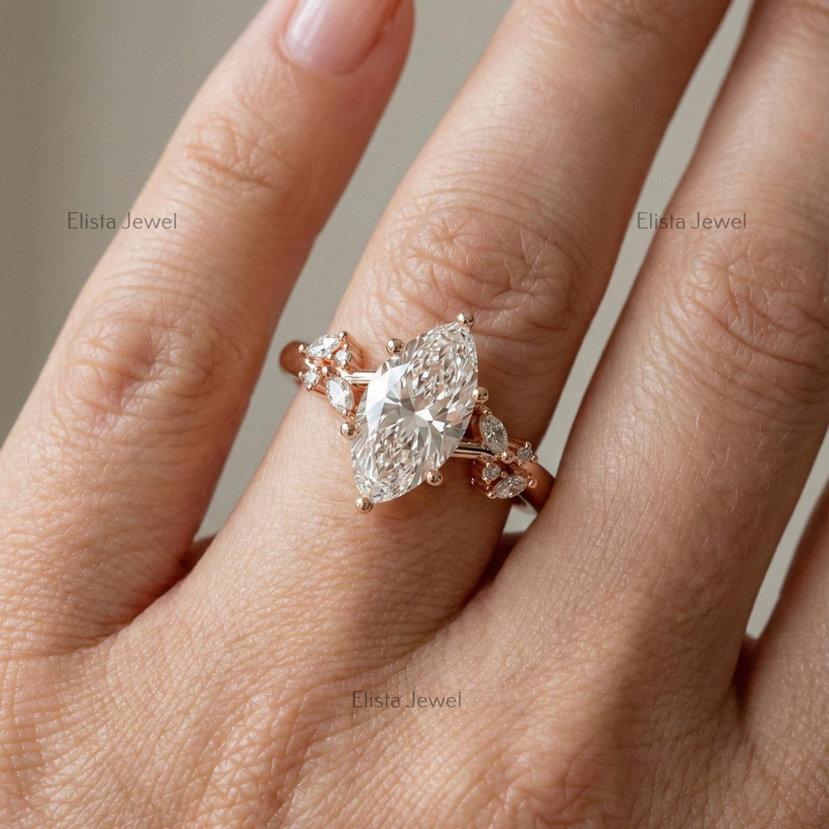 Marquise Lab Grown Diamond Split Shank Engagement Ring, 14K Rose Gold, IGI Certified