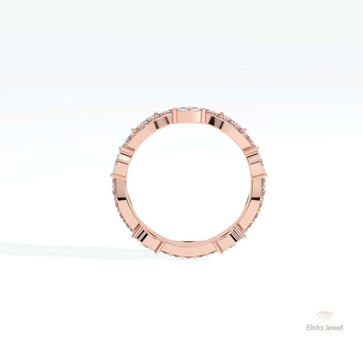 Marquise & Round Cut Full Eternity Lab Grown Diamond Band in 10K Rose Gold - Angled View