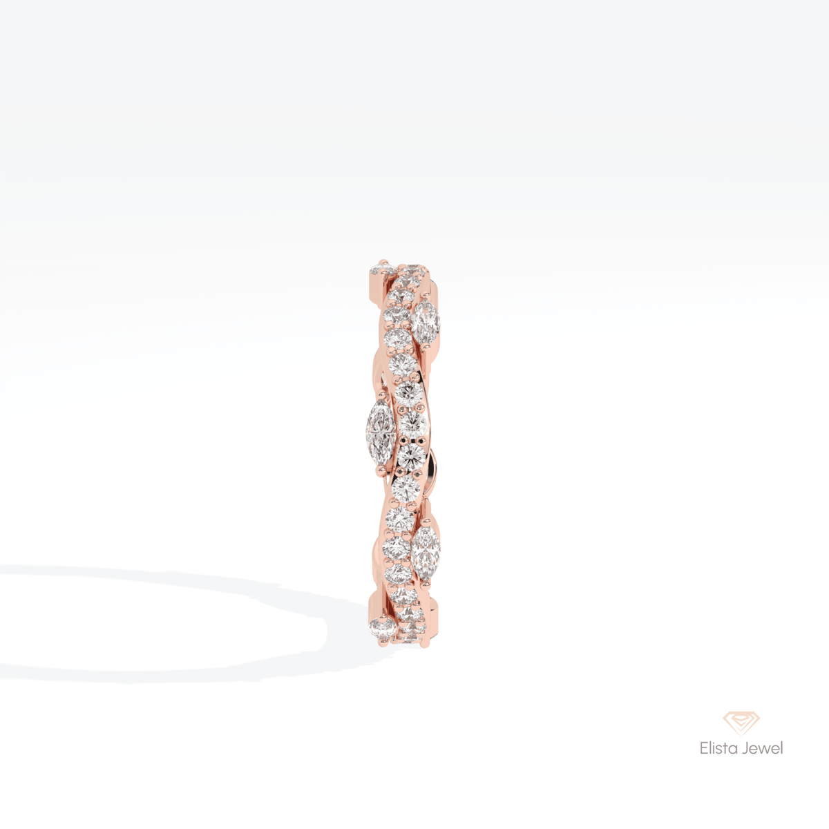 Marquise & Round Cut Full Eternity Lab Grown Diamond Band in 14K White Gold - Top View