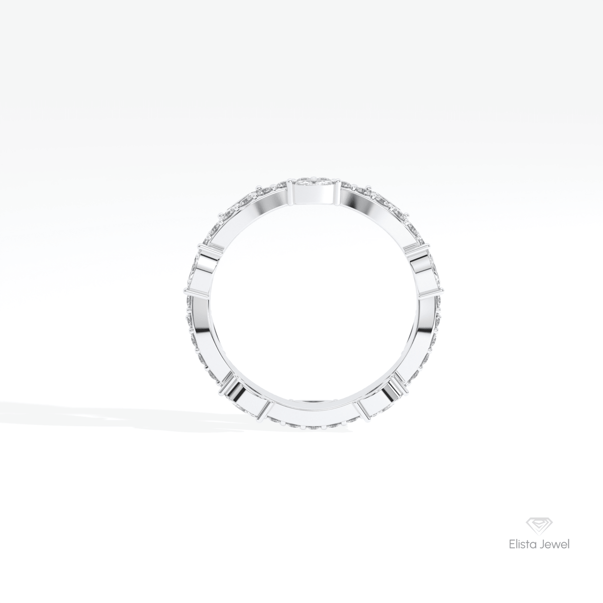 Marquise & Round Cut Full Eternity Lab Grown Diamond Band in 18K White Gold - Close-up View