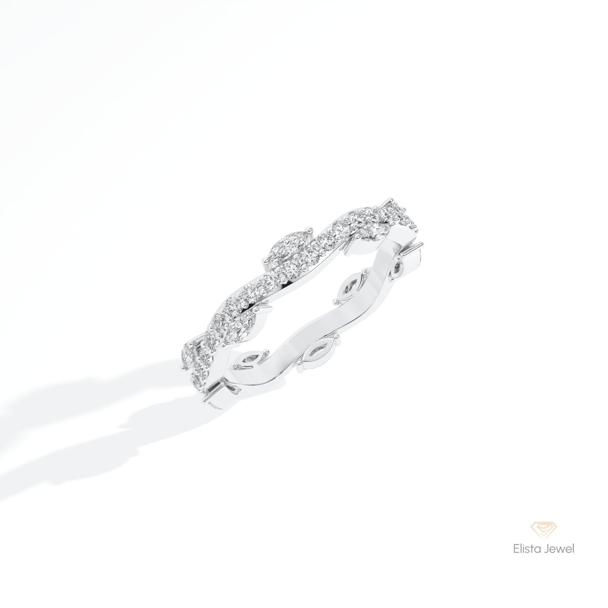 Marquise & Round Cut Full Eternity Lab Grown Diamond Band in 14K Rose Gold - Profile View