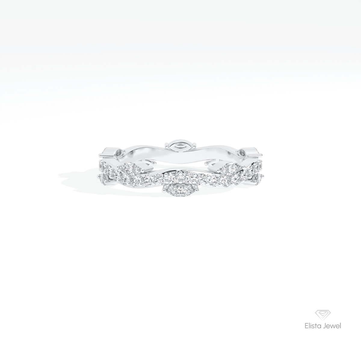 Marquise & Round Cut Full Eternity Lab Grown Diamond Band in 14K Yellow Gold - Detail View