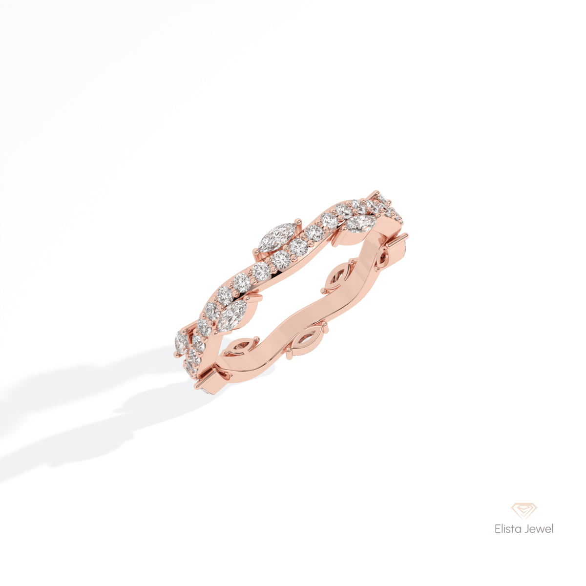 Marquise & Round Cut Full Eternity Lab Grown Diamond Band in 10K Yellow Gold - Side View