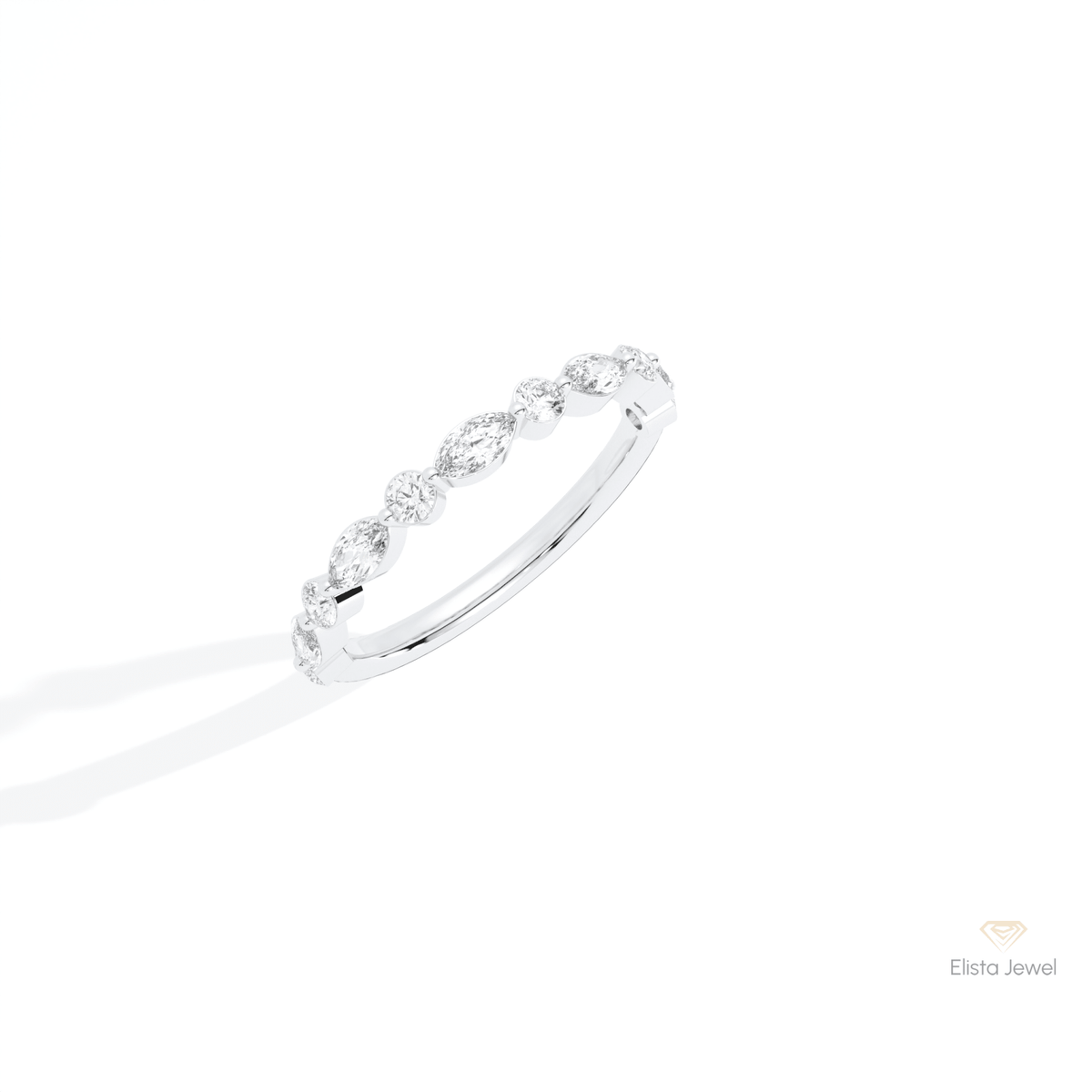 Marquise & Round Cut Half Eternity Lab Grown Diamond Band in 14K Rose Gold - Profile View