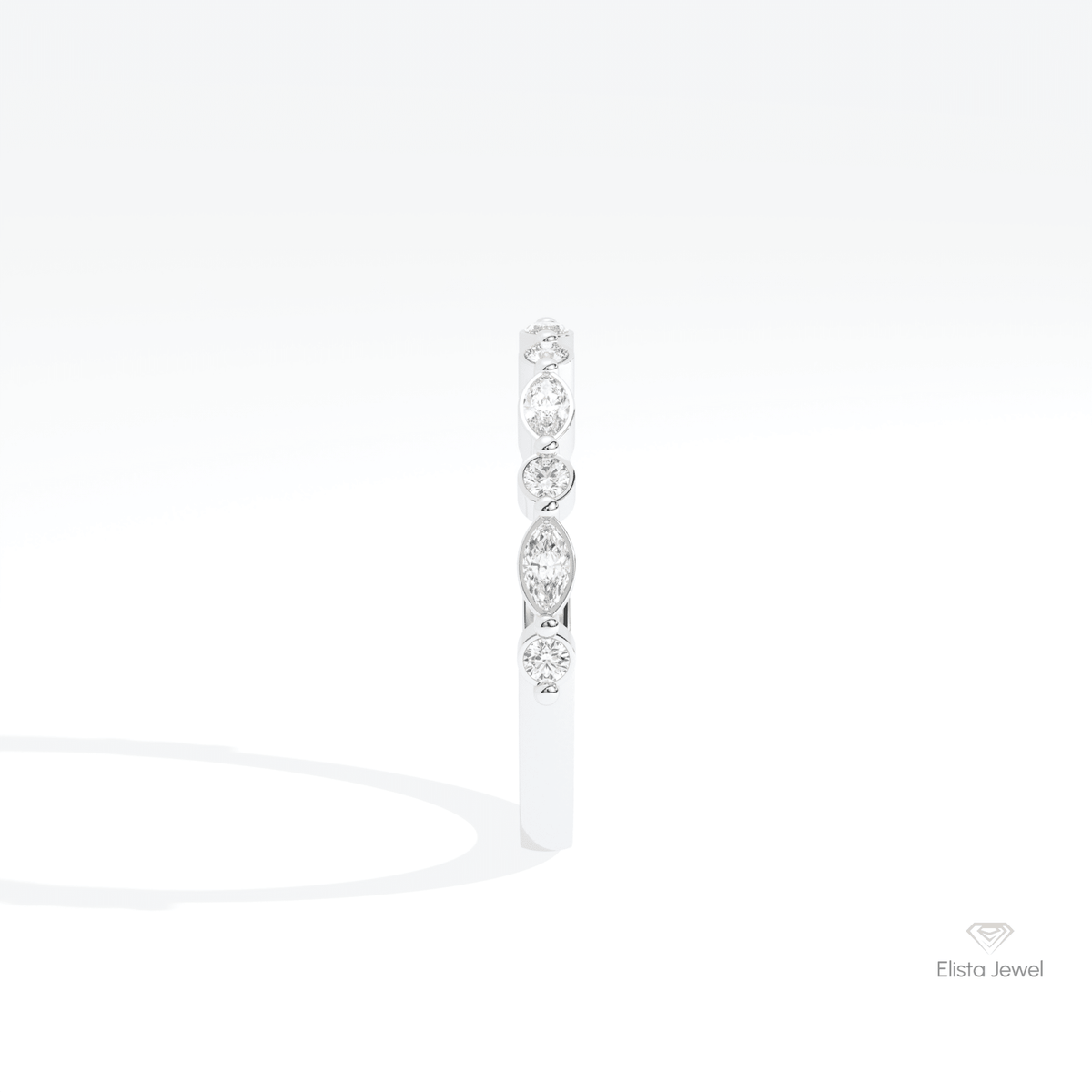 Marquise & Round Cut Half Eternity Lab Grown Diamond Band in 18K Yellow Gold - Perspective View