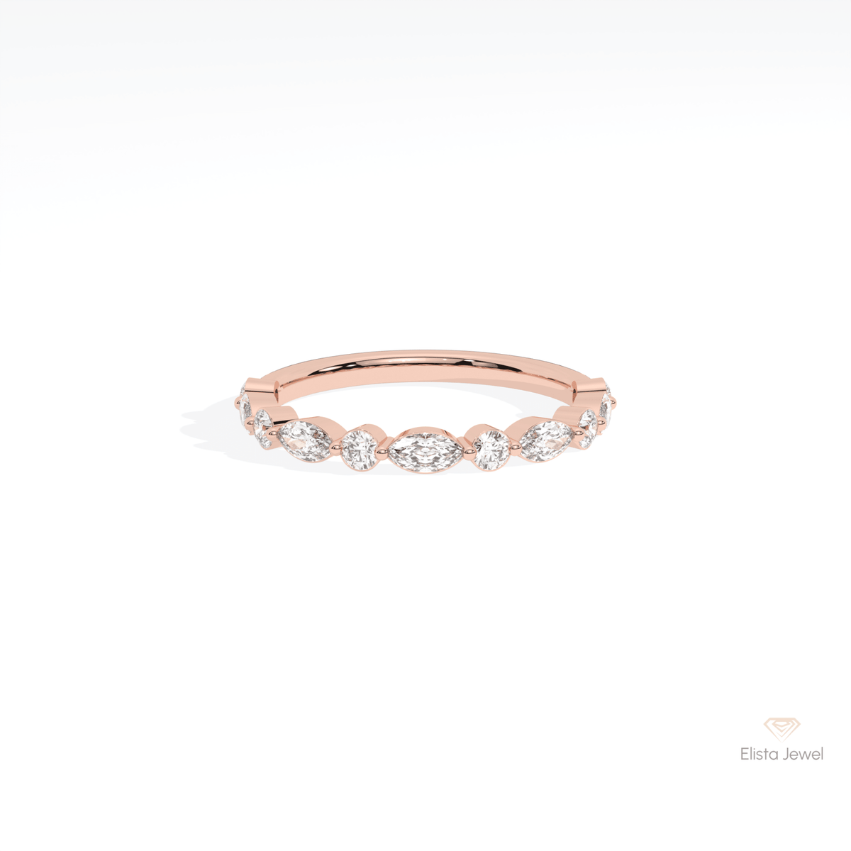Marquise & Round Cut Half Eternity Lab Grown Diamond Band in 10K White Gold - Front View