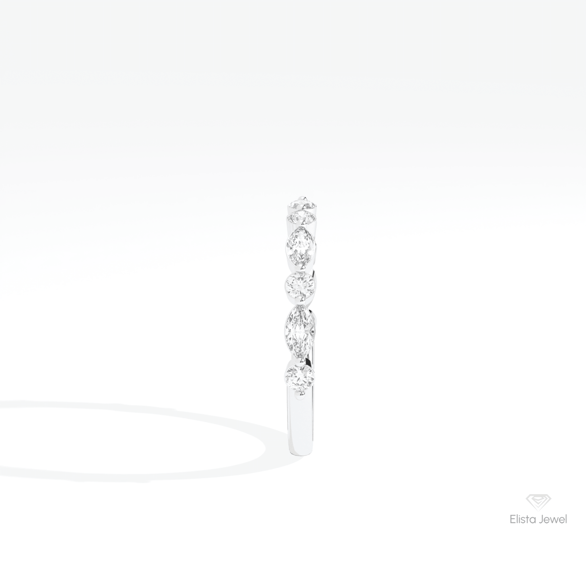 Marquise & Round Cut Half Eternity Lab Grown Diamond Band in 18K Yellow Gold - Perspective View
