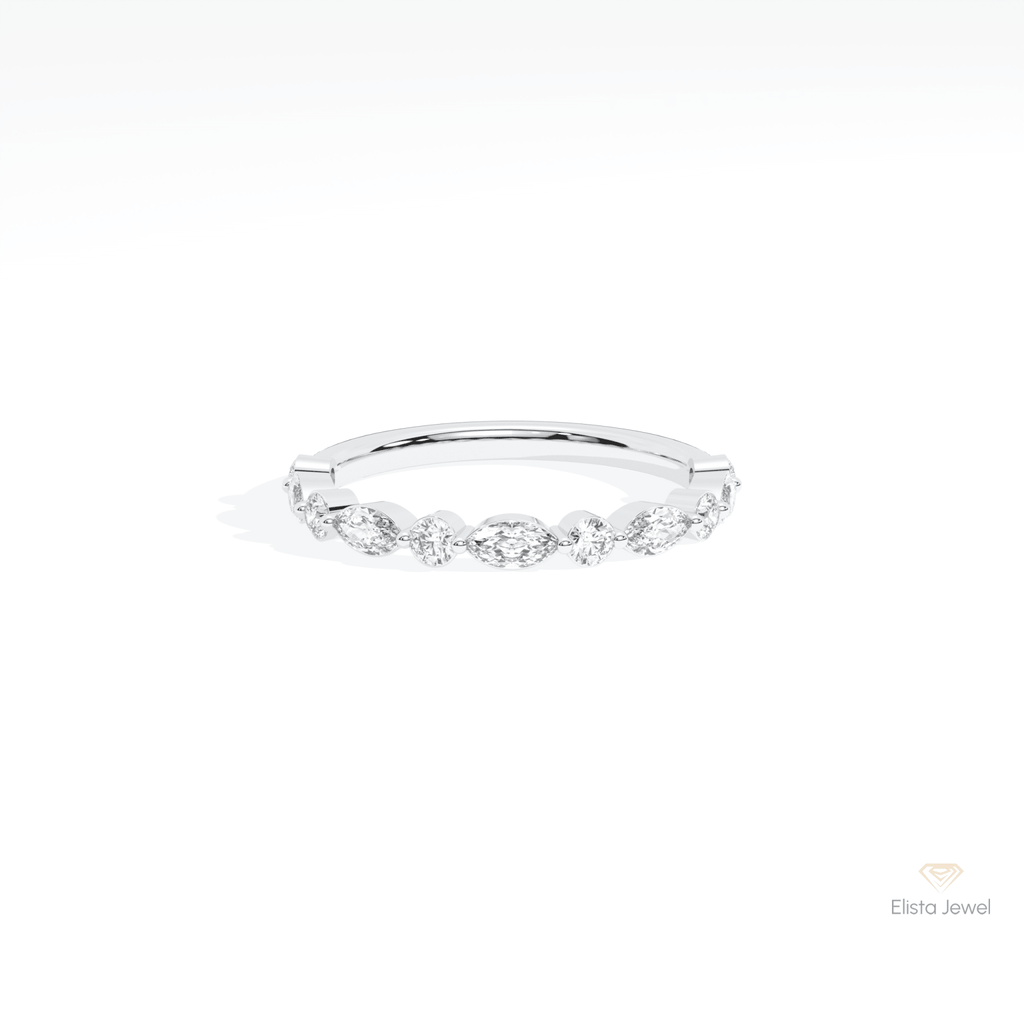 Marquise & Round Cut Half Eternity Lab Grown Diamond Band in 14K Yellow Gold - Detail View