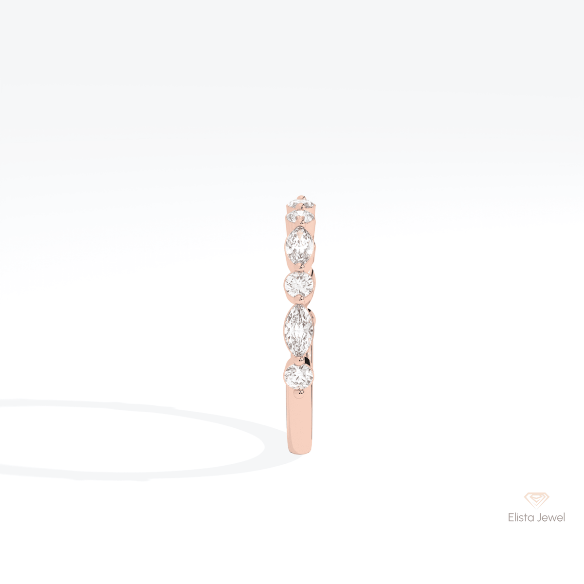 Marquise & Round Cut Half Eternity Lab Grown Diamond Band in 14K White Gold - Top View
