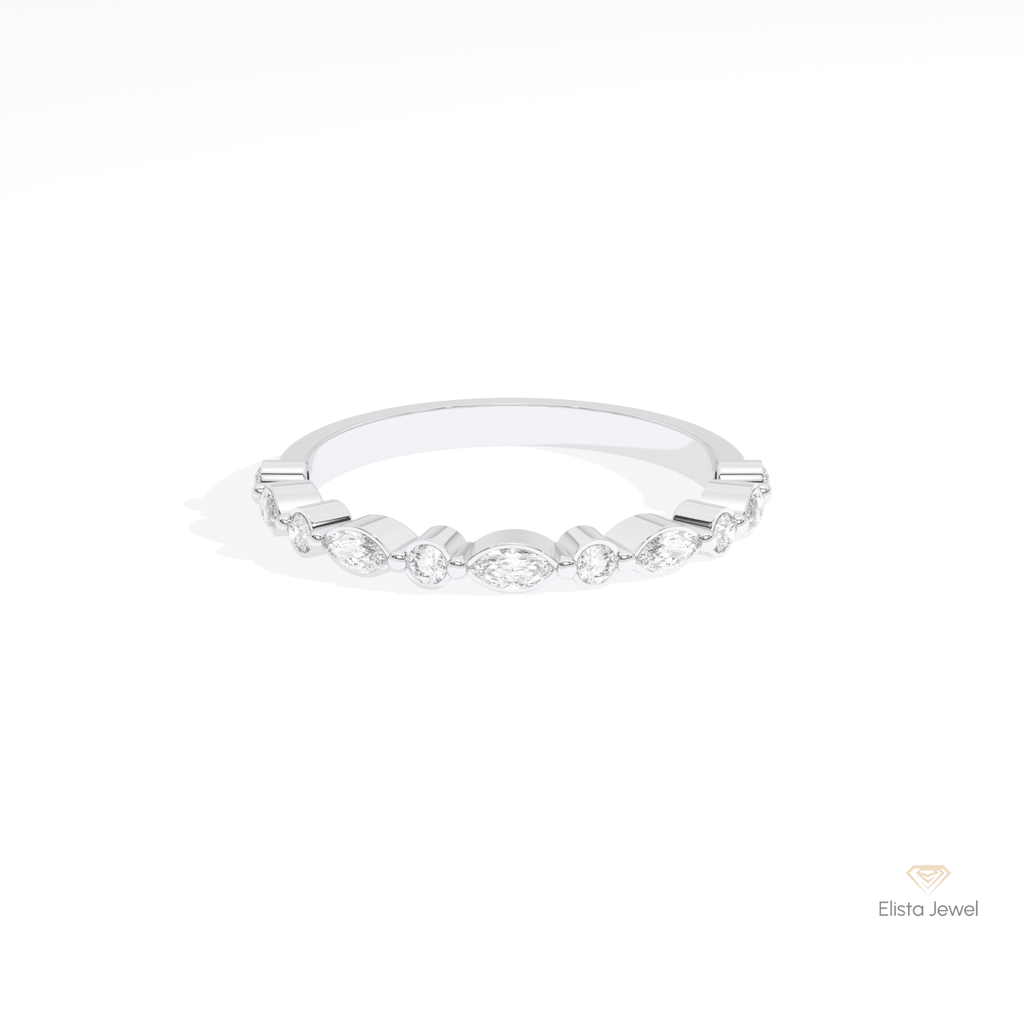 Marquise & Round Cut Half Eternity Lab Grown Diamond Band in 14K Yellow Gold - Detail View