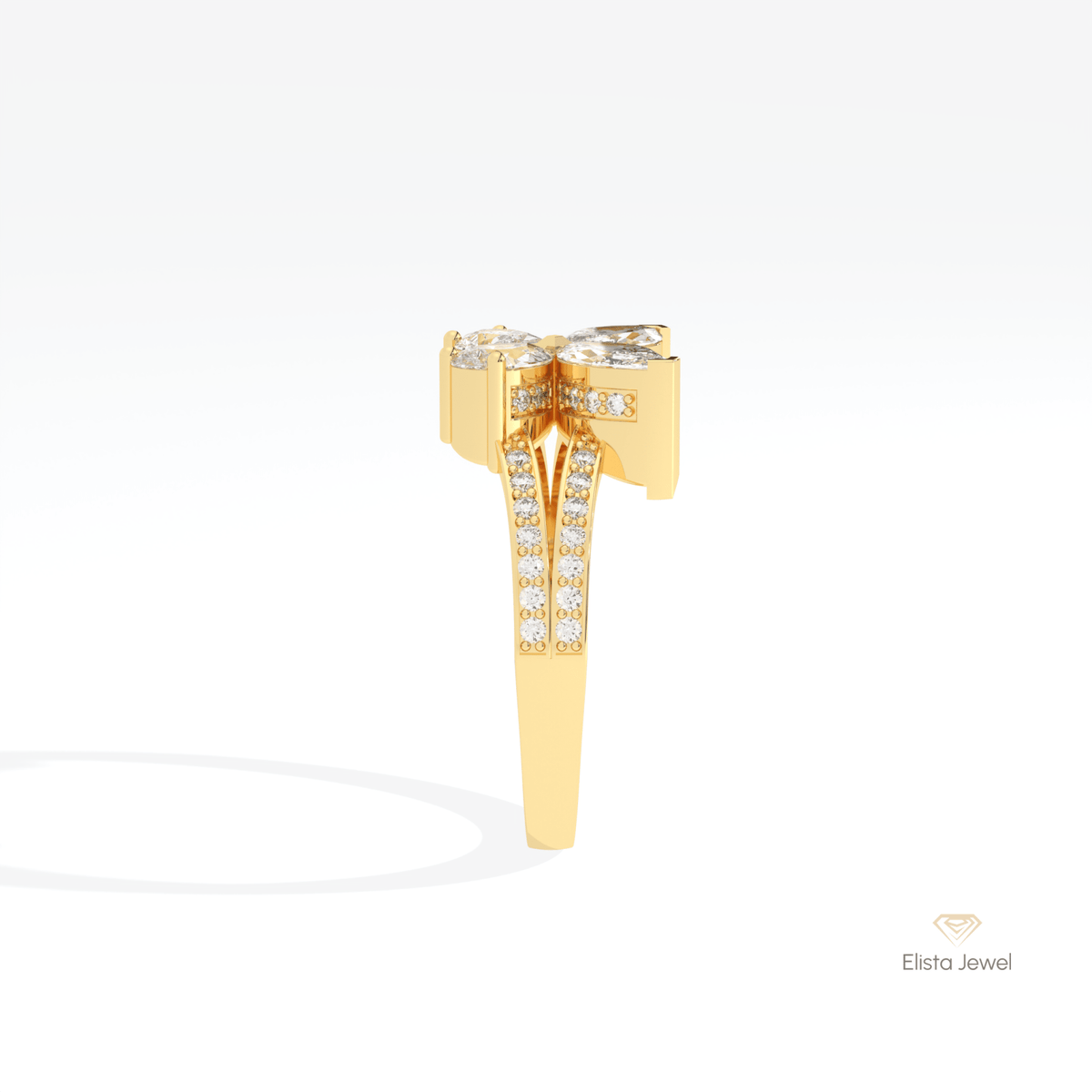 Marquise, Round & Pear Cut Wedding Lab Grown Diamond Ring in 14K White Gold - Top View