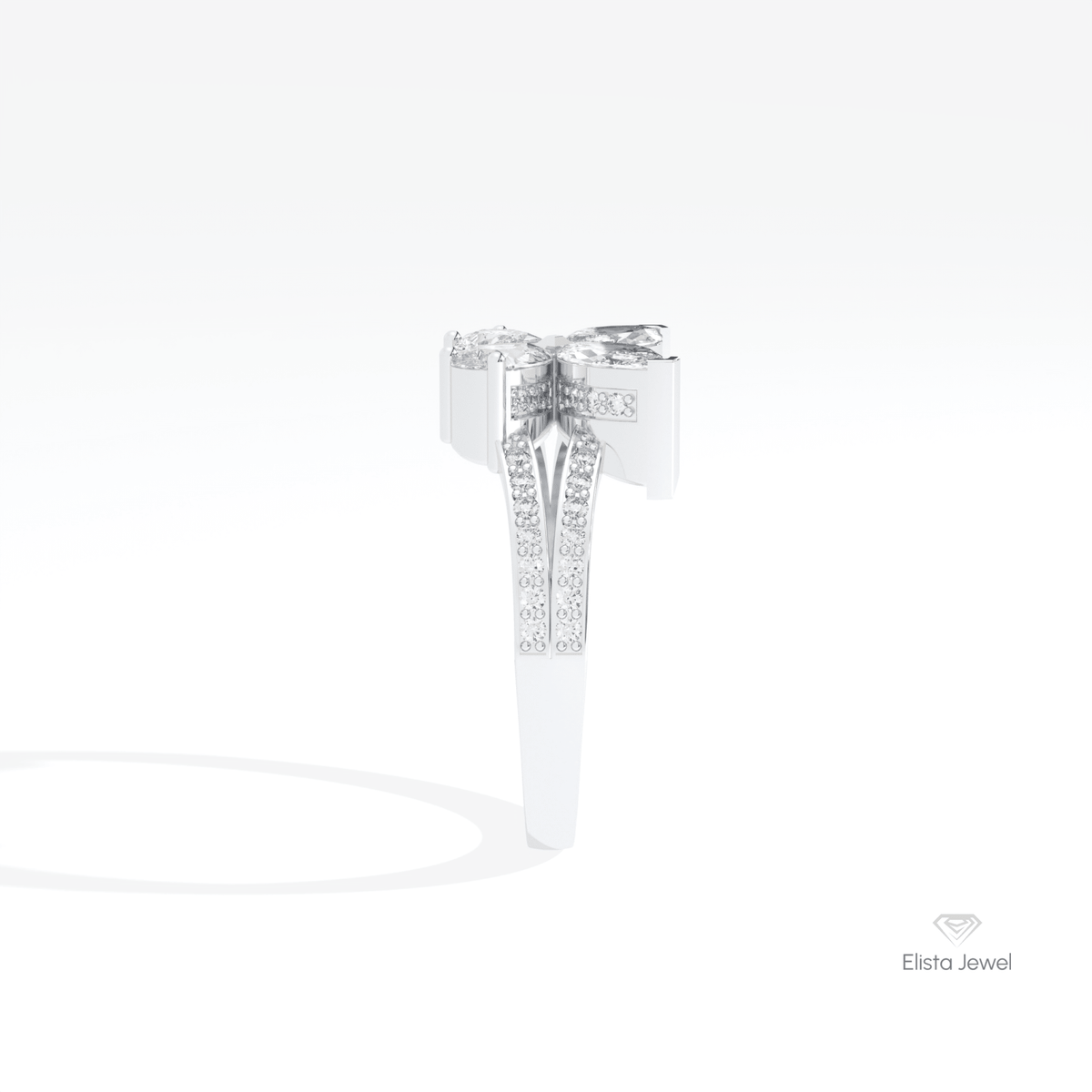 Marquise, Round & Pear Cut Wedding Lab Grown Diamond Ring in 18K Yellow Gold - Perspective View