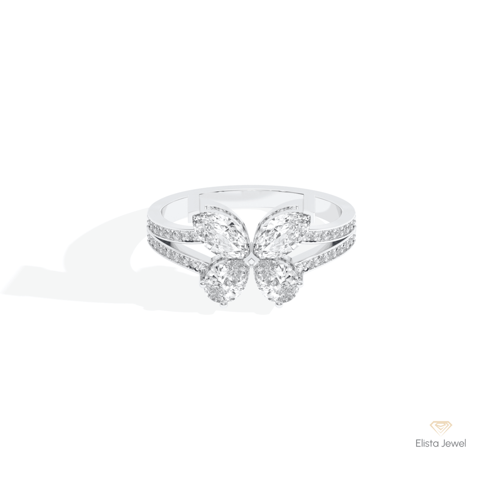 Marquise, Round & Pear Cut Wedding Lab Grown Diamond Ring in 14K Yellow Gold - Detail View