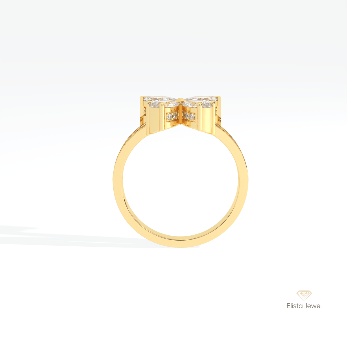 Marquise, Round & Pear Cut Wedding Lab Grown Diamond Ring in 10K Rose Gold - Angled View