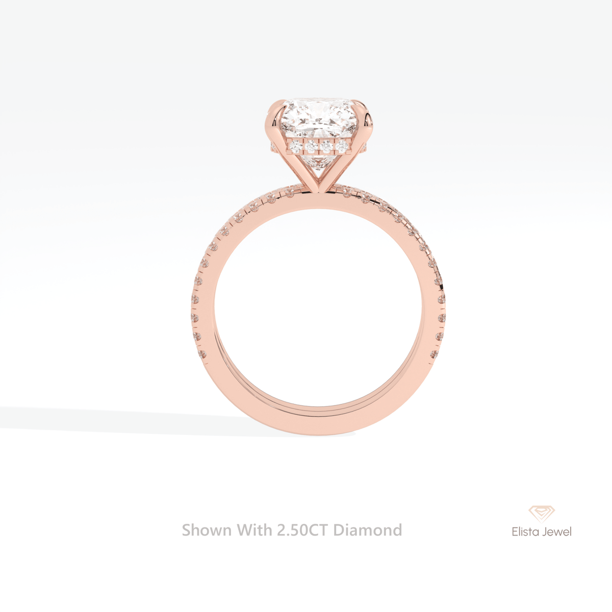 Matching Lab Grown Diamond Band With Cushion Cut Lab Grown Diamond Ring Set in 10K Rose Gold - Angled View