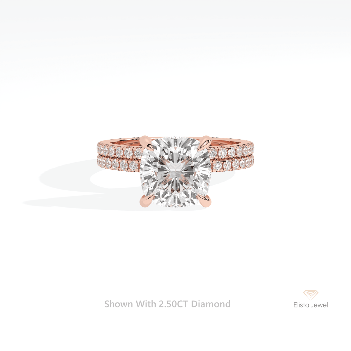 Matching Lab Grown Diamond Band With Cushion Cut Lab Grown Diamond Ring Set in 10K White Gold - Front View