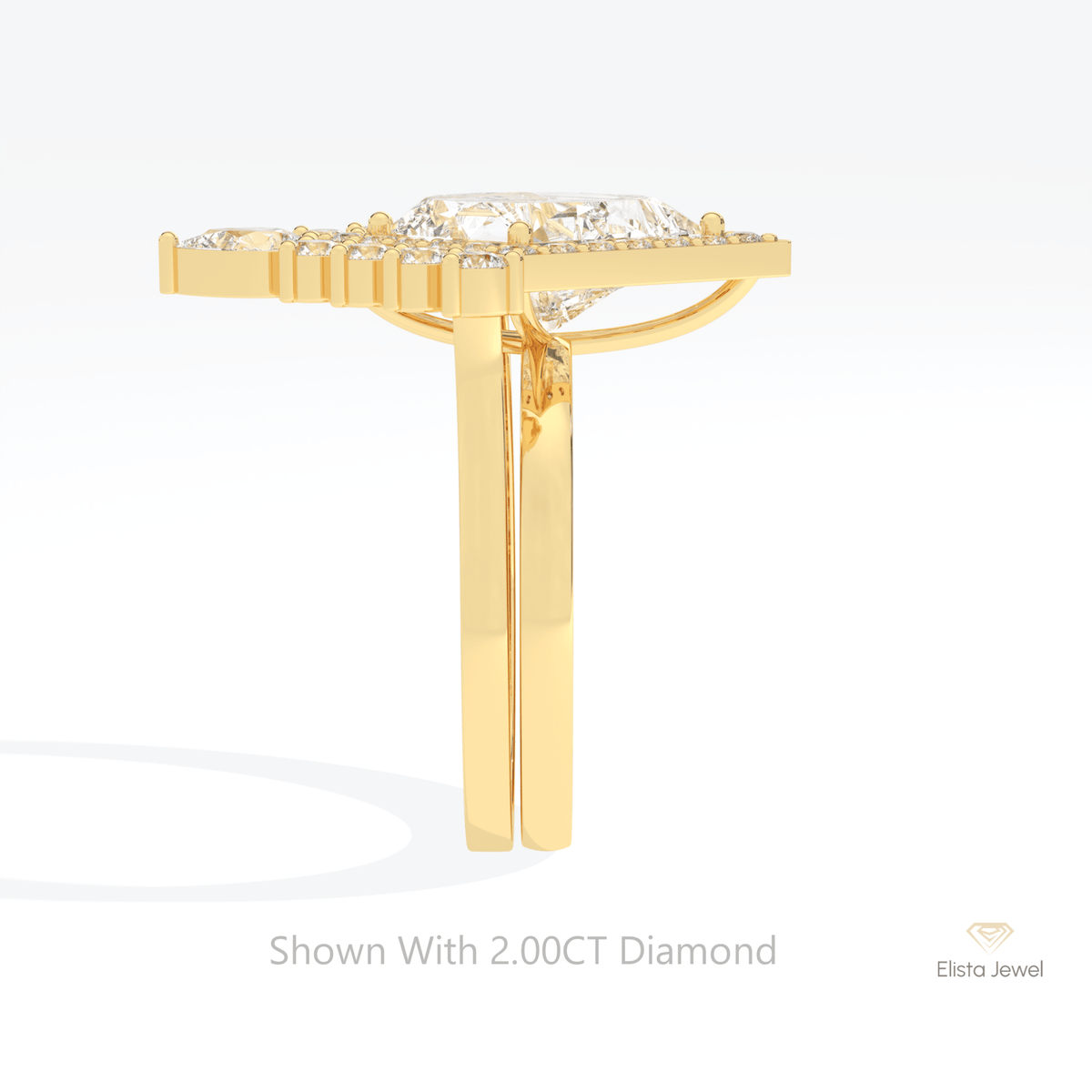 Matching Lab Grown Diamond Band With Kite Cut Halo Lab Grown Diamond Ring - Additional View