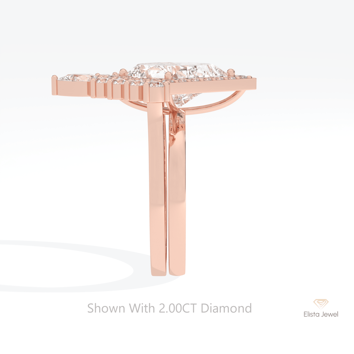 Matching Lab Grown Diamond Band With Kite Cut Halo Lab Grown Diamond Ring in 14K White Gold - Top View