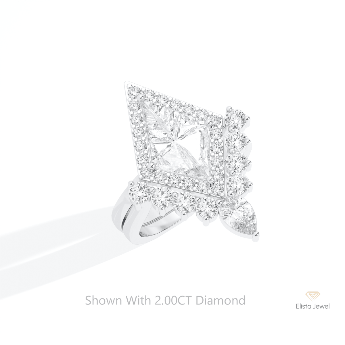 Matching Lab Grown Diamond Band With Kite Cut Halo Lab Grown Diamond Ring in 14K Rose Gold - Profile View