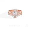 Matching Lab Grown Diamond Band With Marquise Cut Three Stone Lab Grown Diamond Ring Set in 18K Rose Gold - Ring on Hand View