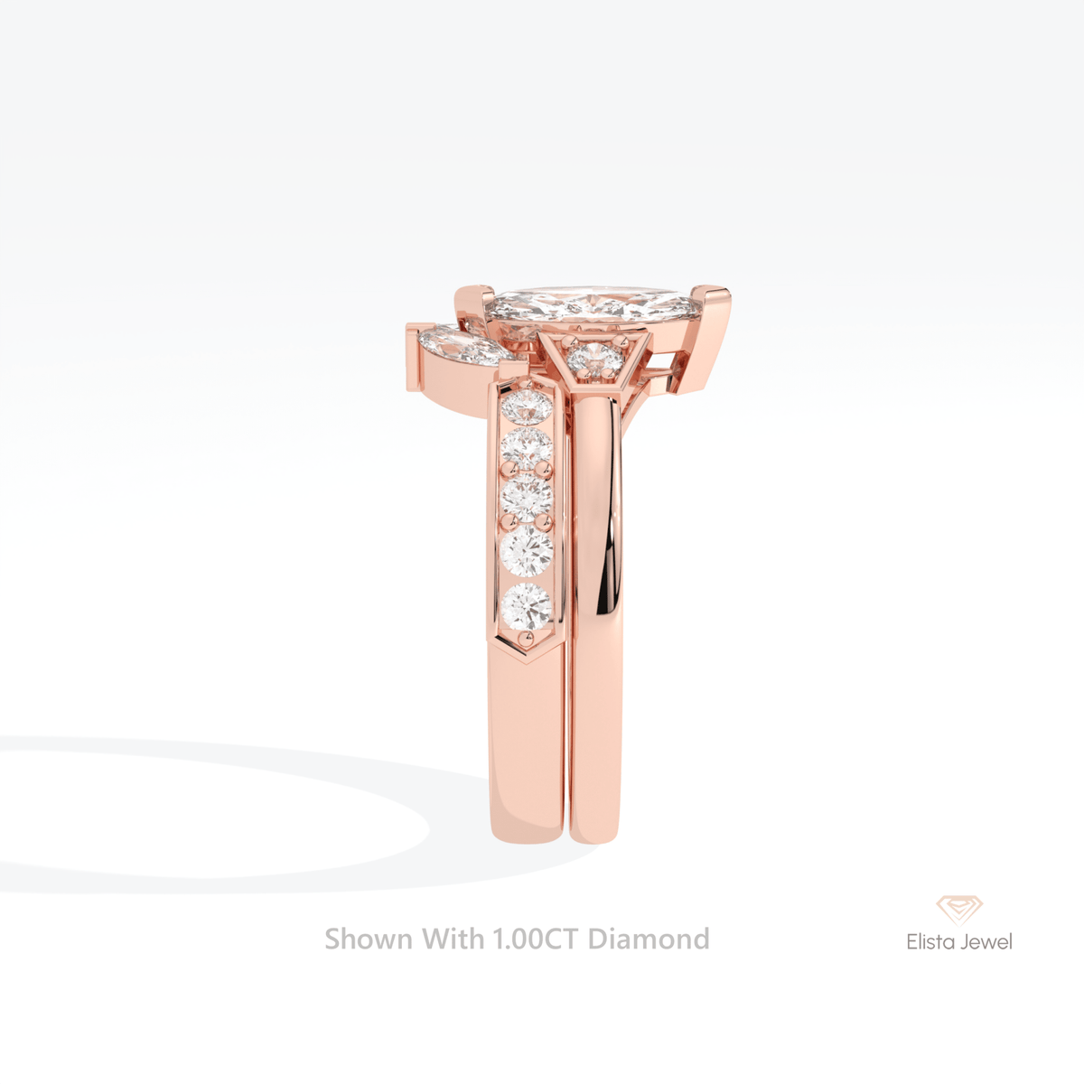 Matching Lab Grown Diamond Band With Marquise Cut Three Stone Lab Grown Diamond Ring Set - Additional View