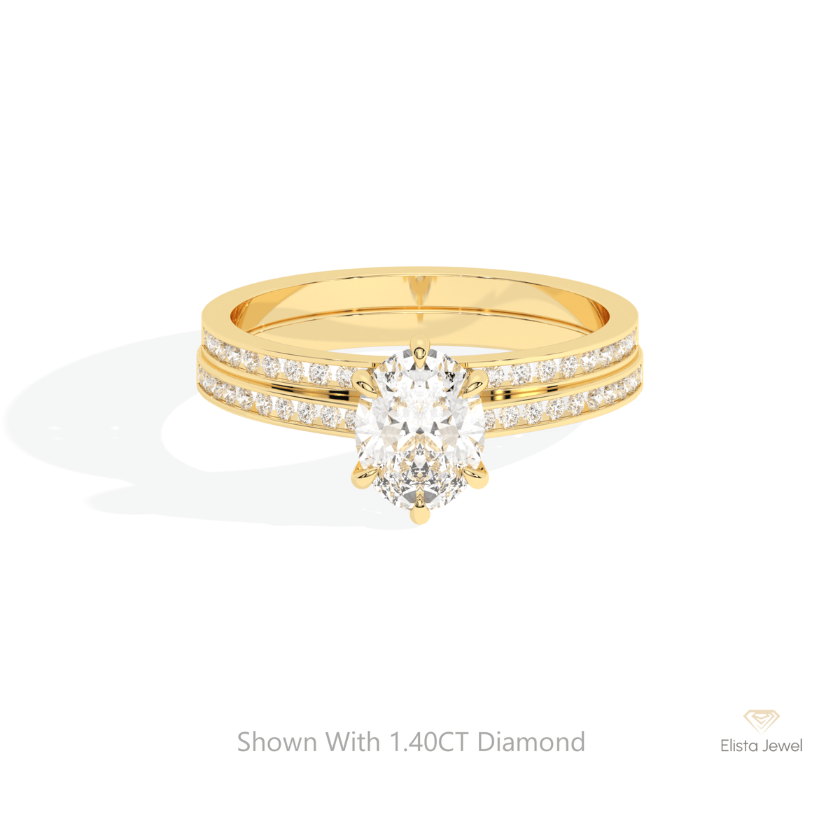 Matching Lab Grown Diamond Band With Oval Cut Lab Grown Diamond Ring Set in 10K White Gold - Front View