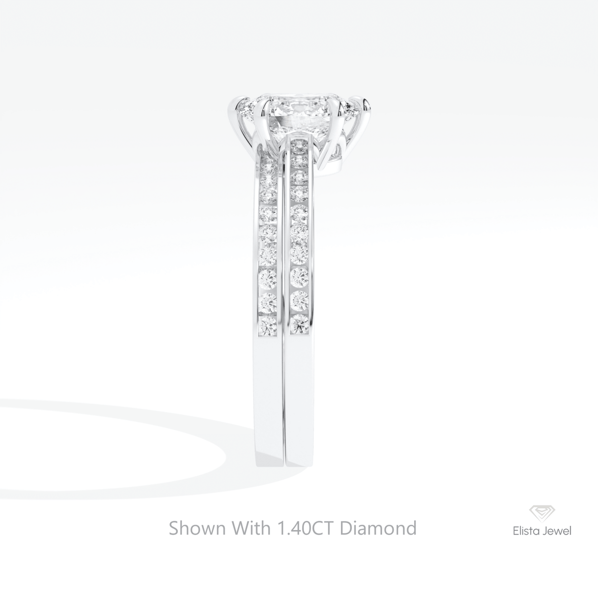 Matching Lab Grown Diamond Band With Oval Cut Lab Grown Diamond Ring Set in 18K Yellow Gold - Perspective View